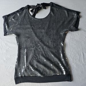 Studio Y Grey Sequin Short Sleeve Top